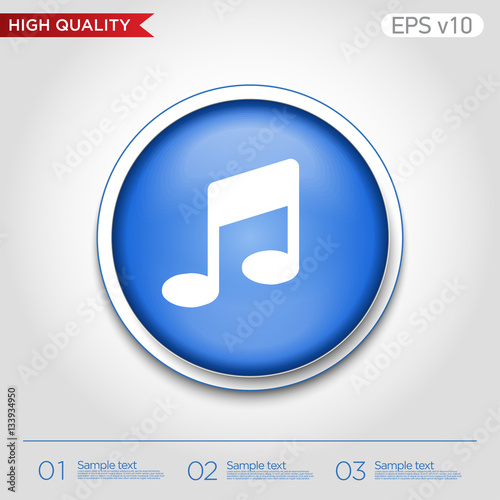Colored icon or button of music symbol with background