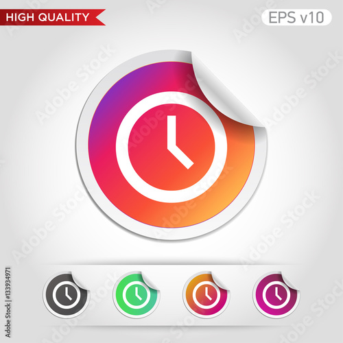 Colored icon or button of clock symbol with background