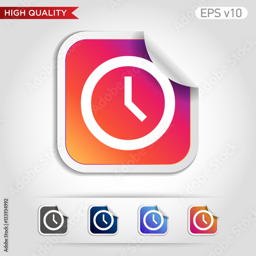 Colored icon or button of clock symbol with background