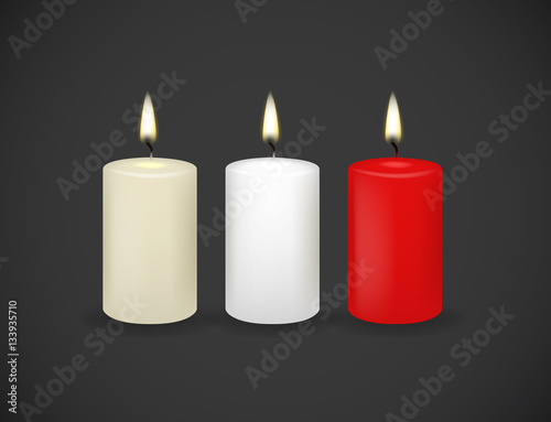 Candles flame realistic set isolated on dark background vector 3