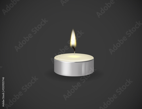 Candle flame fire light isolated. Realistic paraffin candle.