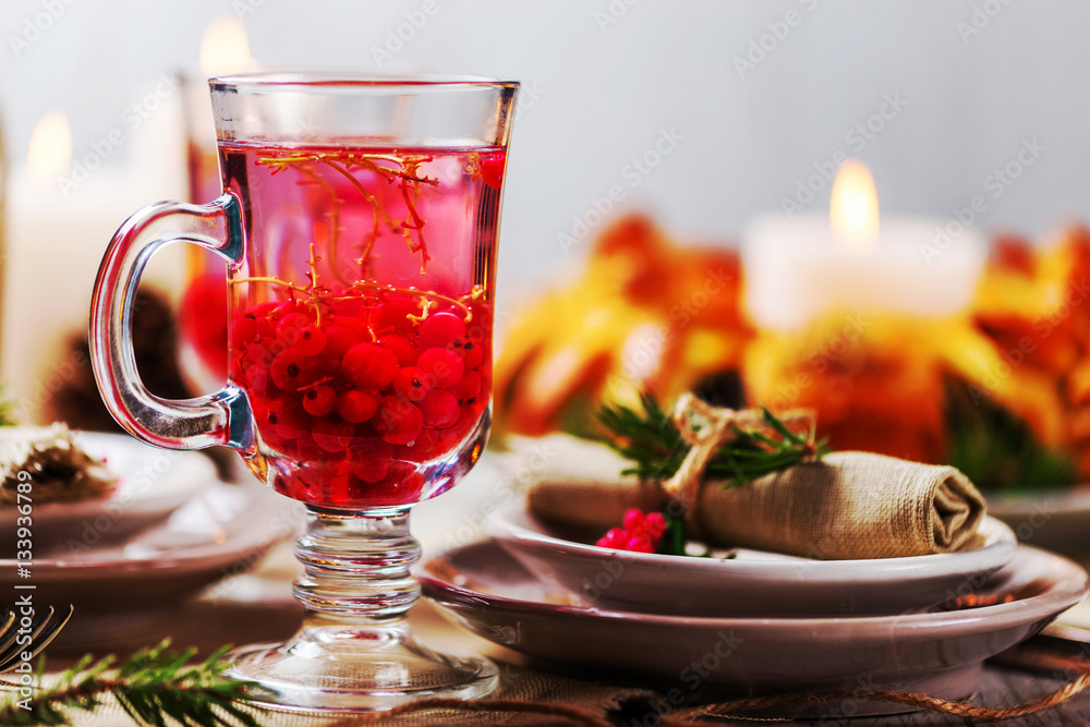 Tea currants in a transparent mug Tea currants in a transparent mug