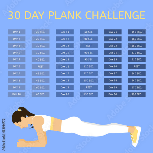 30 day plank challenge. Young woman performing an exercise, «Plank"