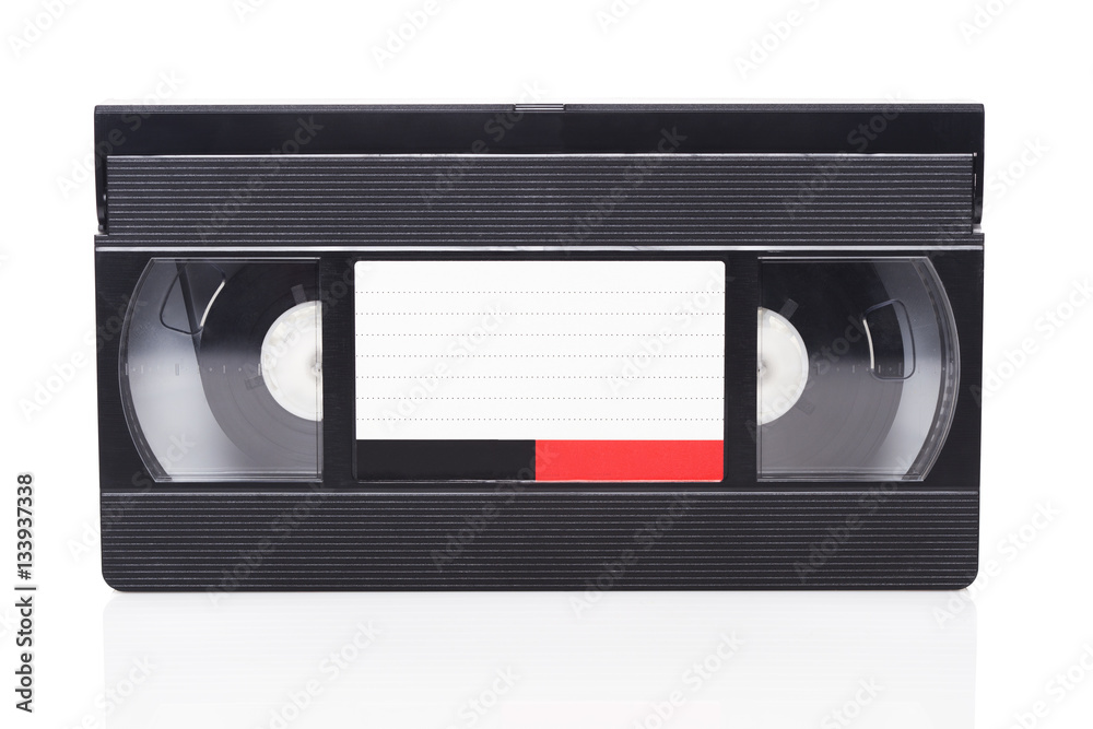 Black video cassette on the white background