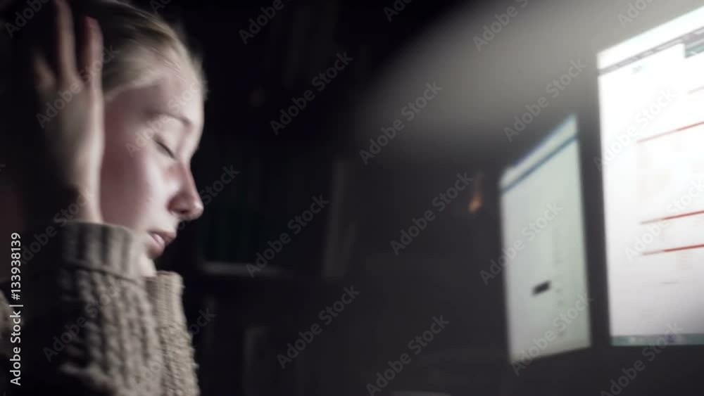 custom made wallpaper toronto digitalNice girl sitting behind two monitors close-up