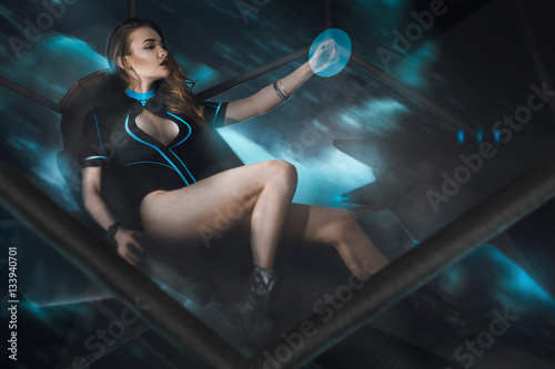 sexy girl on spaceship board in space © ponomarencko