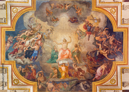 VIENNA, AUSTRIA - DECEMBER 19, 2016: The Last Judgment ceiling fresco in church Kirche St. Laurenz (Schottenfelder Kirche) by Fridrich Staudinger (1871). photo