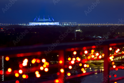 The view from the heights on the Zenit arena in the evening ligh photo