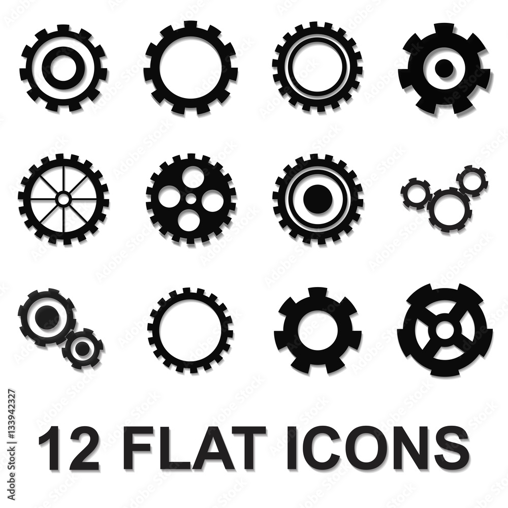 gear icon set, black isolated on white background gear icon set, black isolated on white background