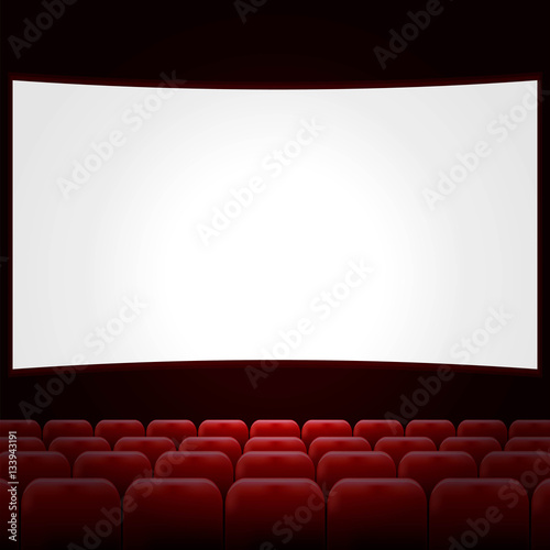 Rows of red cinema or theater seats