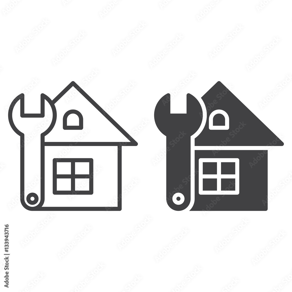 House repair line icon, outline and filled vector sign, linear and full pictogram isolated on white. Symbol, logo illustration House repair line icon, outline and filled vector sign, linear and full pictogram isolated on white. Symbol, logo illustration