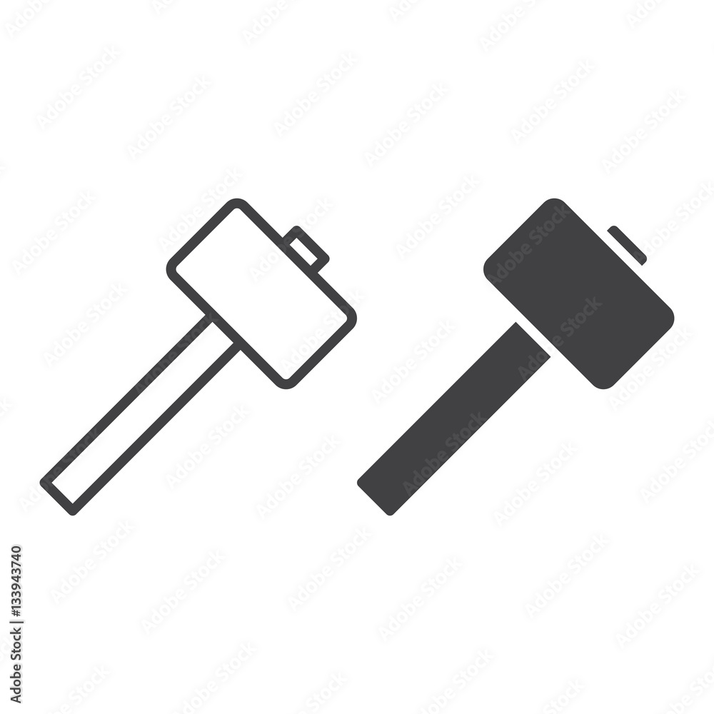 Wooden mallet, hammer line icon, outline and filled vector sign, linear and full pictogram isolated on white. Symbol, logo illustration Wooden mallet, hammer line icon, outline and filled vector sign, linear and full pictogram isolated on white. Symbol, logo illustration