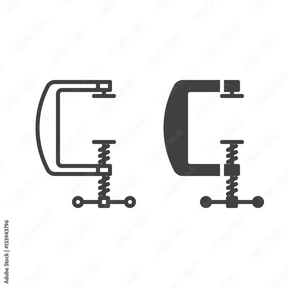 C clamp line icon, outline and filled vector sign, linear and full pictogram isolated on white. Compress symbol, logo illustration C clamp line icon, outline and filled vector sign, linear and full pictogram isolated on white. Compress symbol, logo illustration
