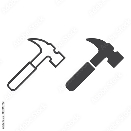 Hammer line icon, outline and filled vector sign, linear and full pictogram isolated on white. Symbol, logo illustration