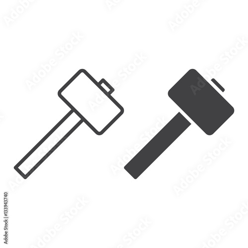 Wooden mallet, hammer line icon, outline and filled vector sign, linear and full pictogram isolated on white. Symbol, logo illustration