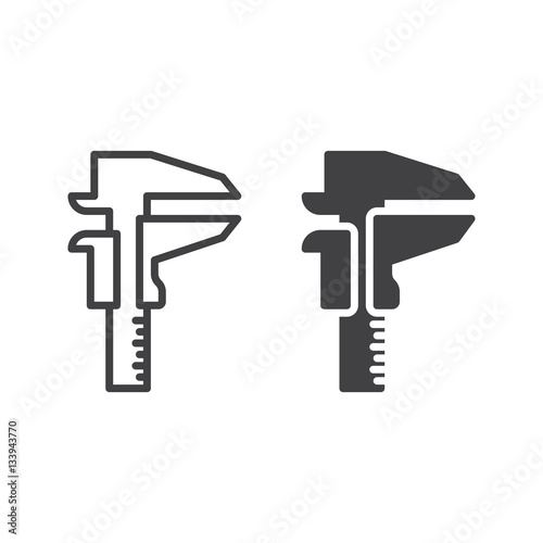 Caliper line icon, outline and filled vector sign, linear and full pictogram isolated on white. Symbol, logo illustration