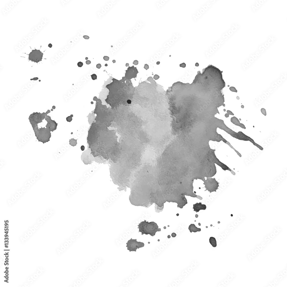Abstract watercolor grayscale background. Vector illustration.