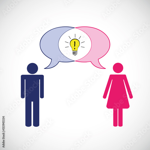 mann und frau sprechen über gemeinsame idee piktogramm
