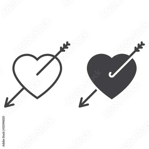 Love, Heart with arrow line icon, outline and filled vector sign, linear and full pictogram isolated on white. Symbol, logo illustration