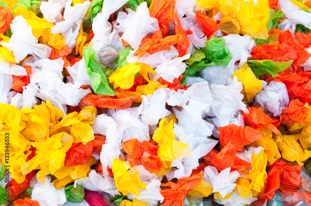 Pile candy and taffy sweets with colorful for background