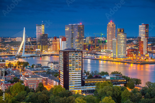 Rotterdam. Cityscape image of Rotterdam, Netherlands during twilight blue hour. photo