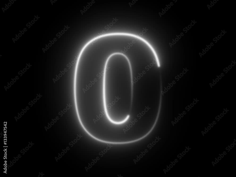 Number 0 zero - animated light outline on black background