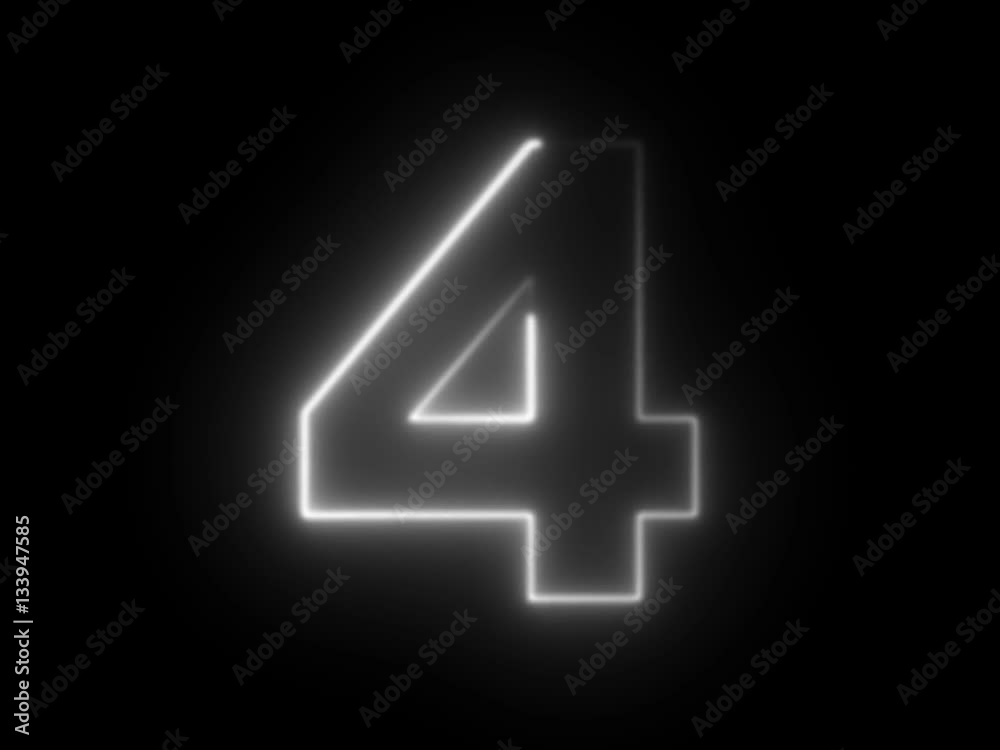 Number 4 four - animated light outline on black background
