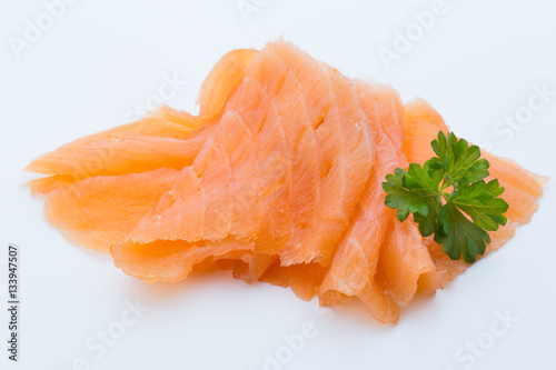 Fresh salmon fillet on isolated white.