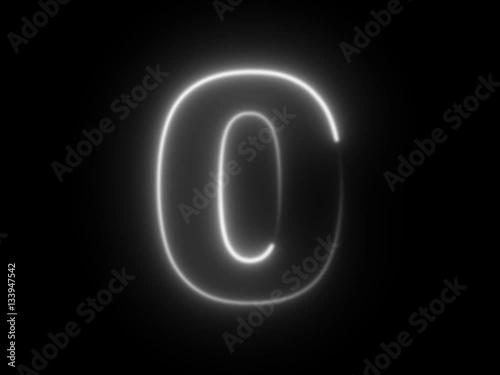 Number 0 zero - animated light outline on black background