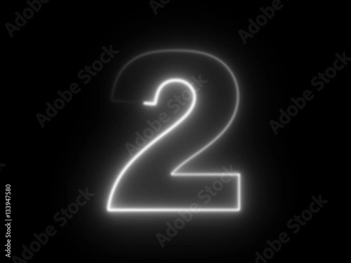 Number 2 two - animated light outline on black background photo