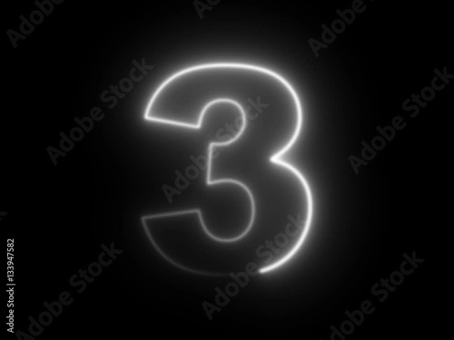 Number 3 three - animated light outline on black background
