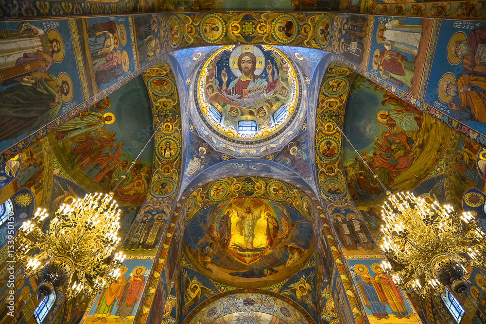 Mosaic murals in the Church of the Resurrection of Christ in St. Petersburg