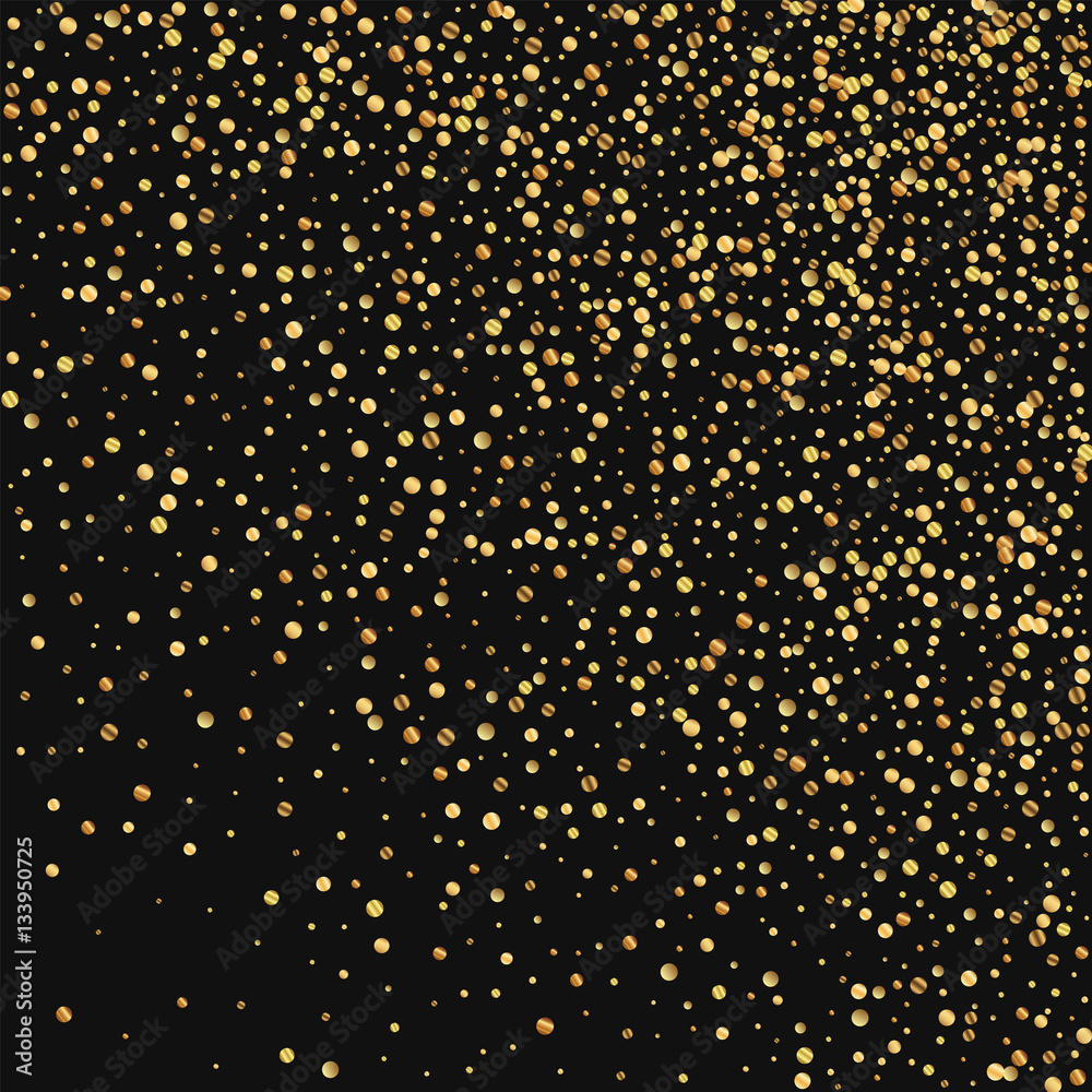 Gold confetti. Random gradient scatter on black background. Vector illustration. Gold confetti. Random gradient scatter on black background. Vector illustration.