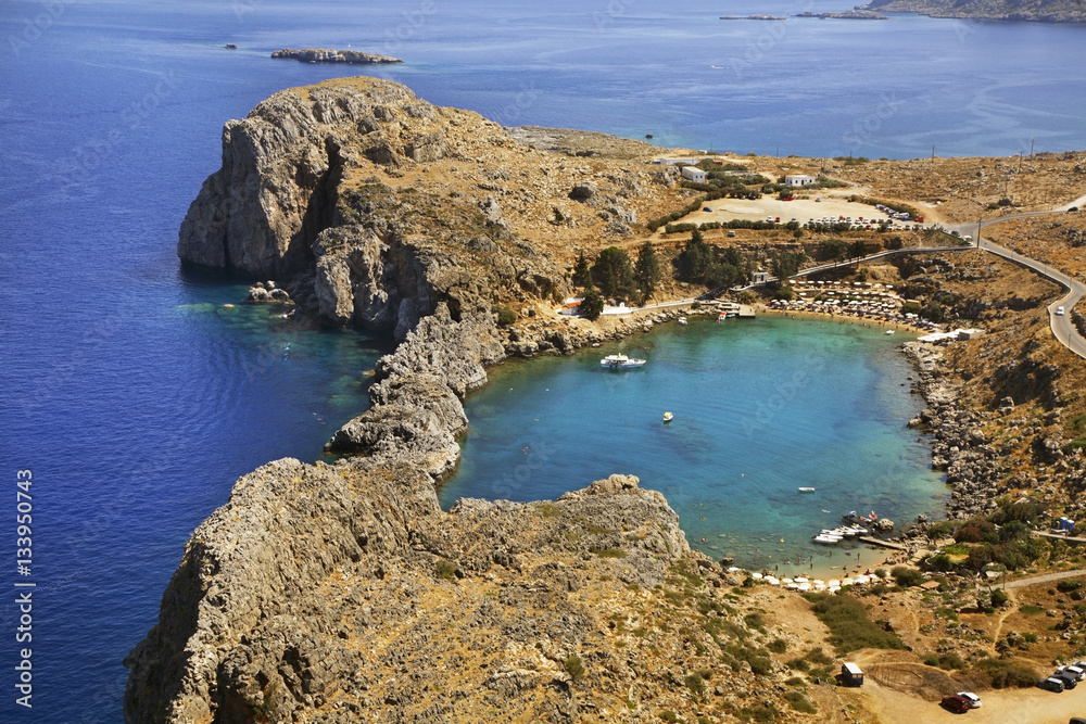 Bay of St. Paul in Lindos. Rhodes island. Greece