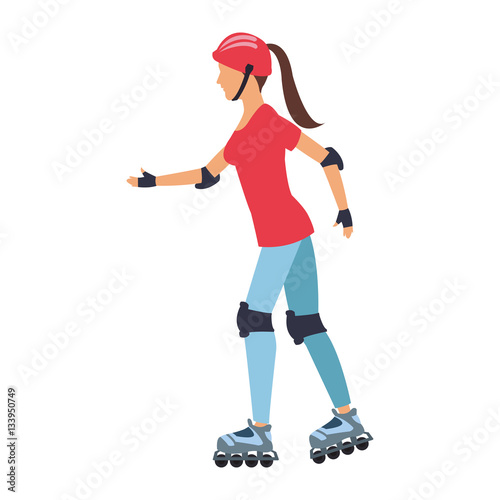 woman  on roller skates cartoon icon over white background. colorful design. vector illustration © Jemastock