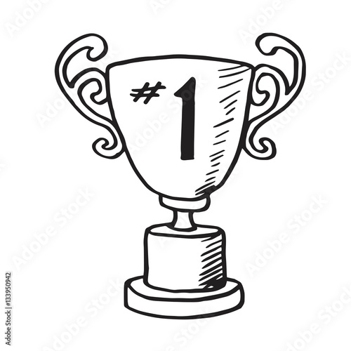 Gold Trophy Hand Drawn Vector Doodle Illustration for the First Winner