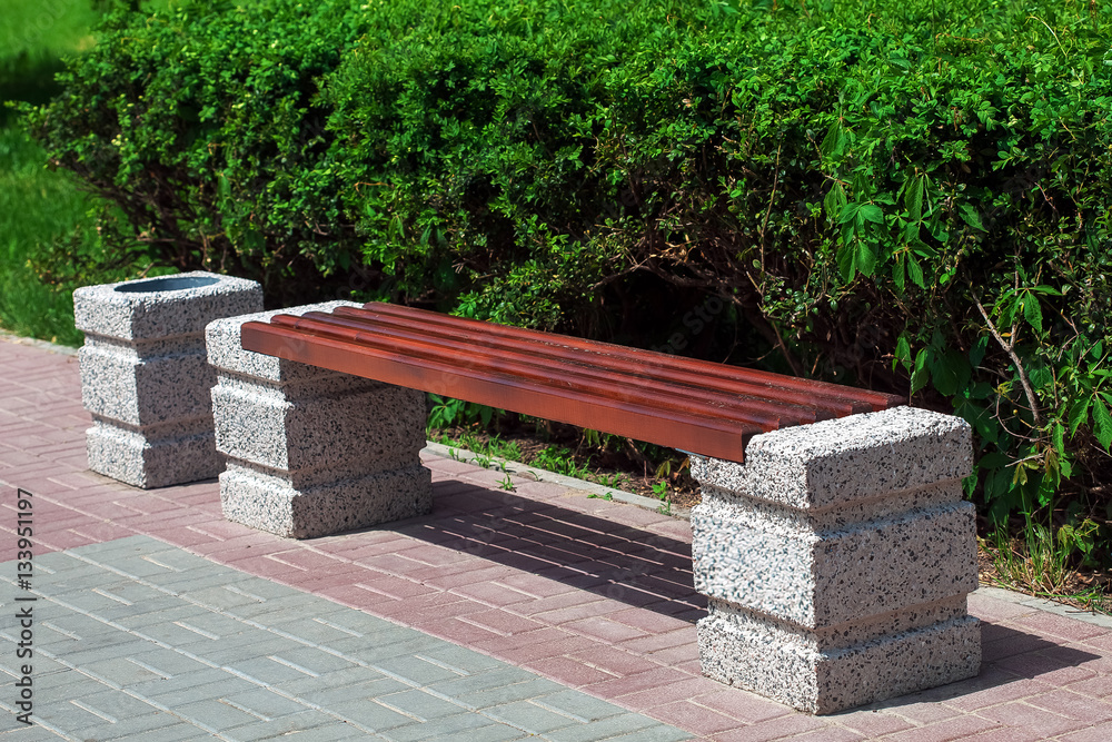 Bench wooden in city park. Bench wooden in city park.
