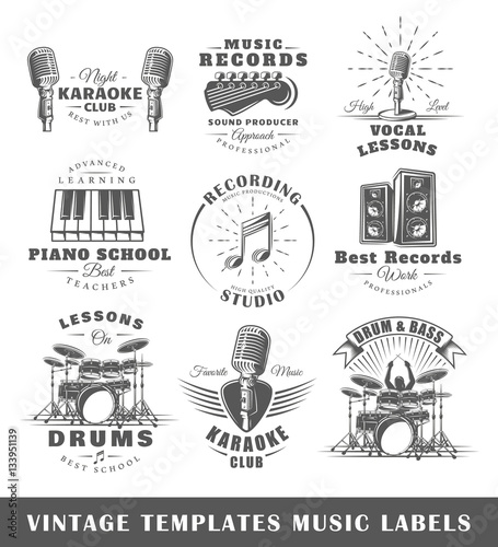 Set of vintage musical labels templates