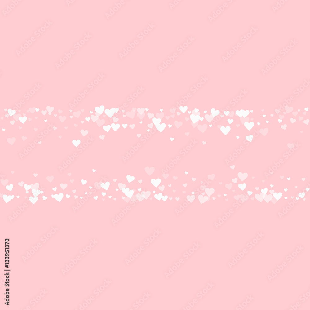 White hearts confetti. Chaotic shape on pale_pink valentine background. Vector illustration.