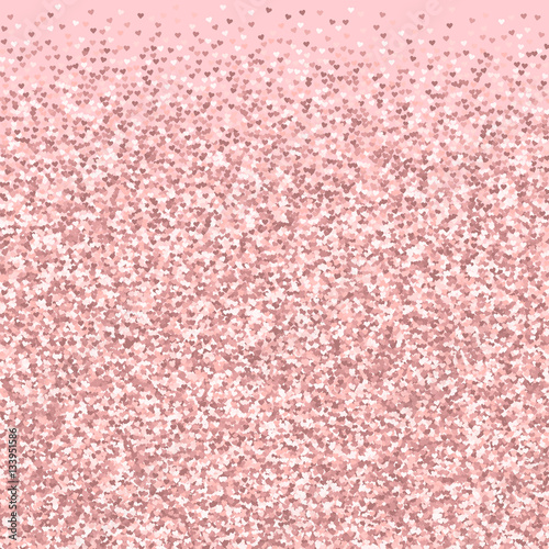 Pink golden glitter made of hearts. Bottom gradient on pale_pink valentine background. Vector illustration.