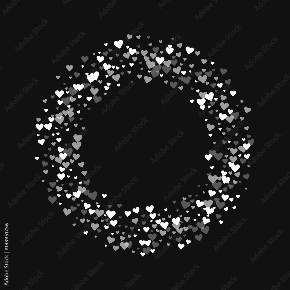 White hearts confetti. Bagel shape on black valentine background. Vector illustration. White hearts confetti. Bagel shape on black valentine background. Vector illustration.