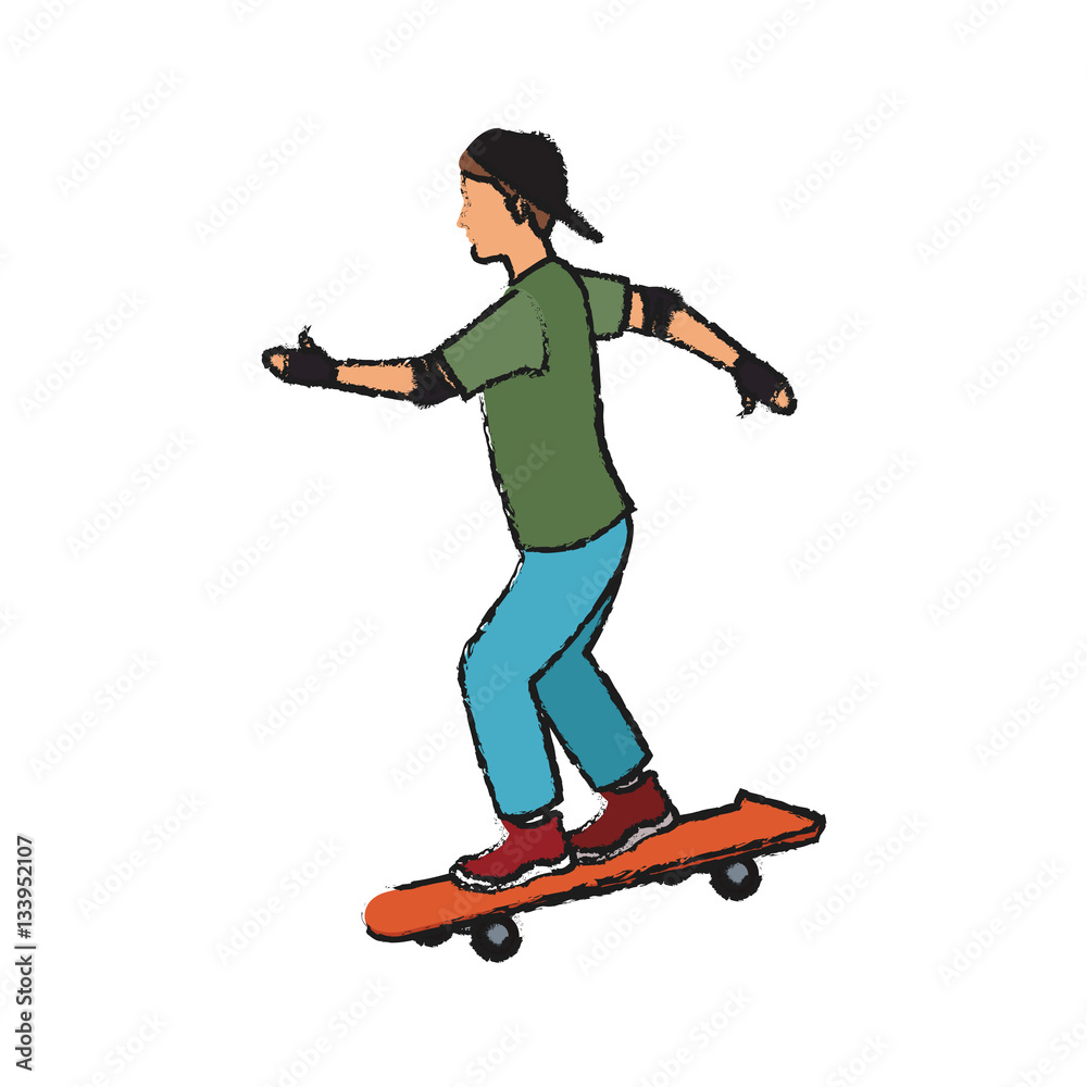 Obraz premium young man riding a skateboard over white background. colorful design. vector illustration