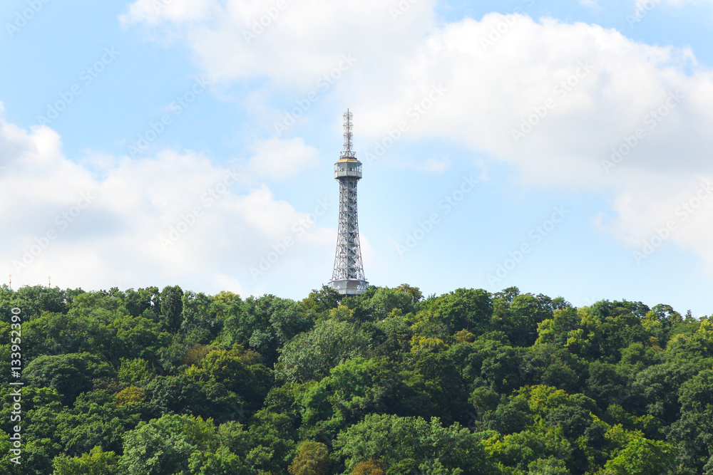 Obraz premium Beautiful Landscape With Petrin Lookout Tower On Top Of Hill