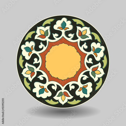 Uzbekistan round ornament, uzbek porcelain plate, cotton flower ornament - Pakhta