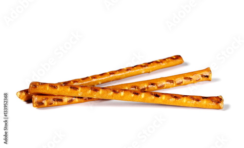 Photography salty cracker pretzel sticks isolated on white background