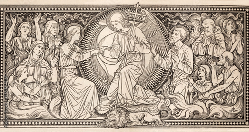 BRATISLAVA, SLOVAKIA, NOVEMBER - 21, 2016: The lithography of Last Judgmet in Missale Romanum by unknown artist with the initials F.M.S from end of 19. cent. and printed by Typis Friderici Pustet.