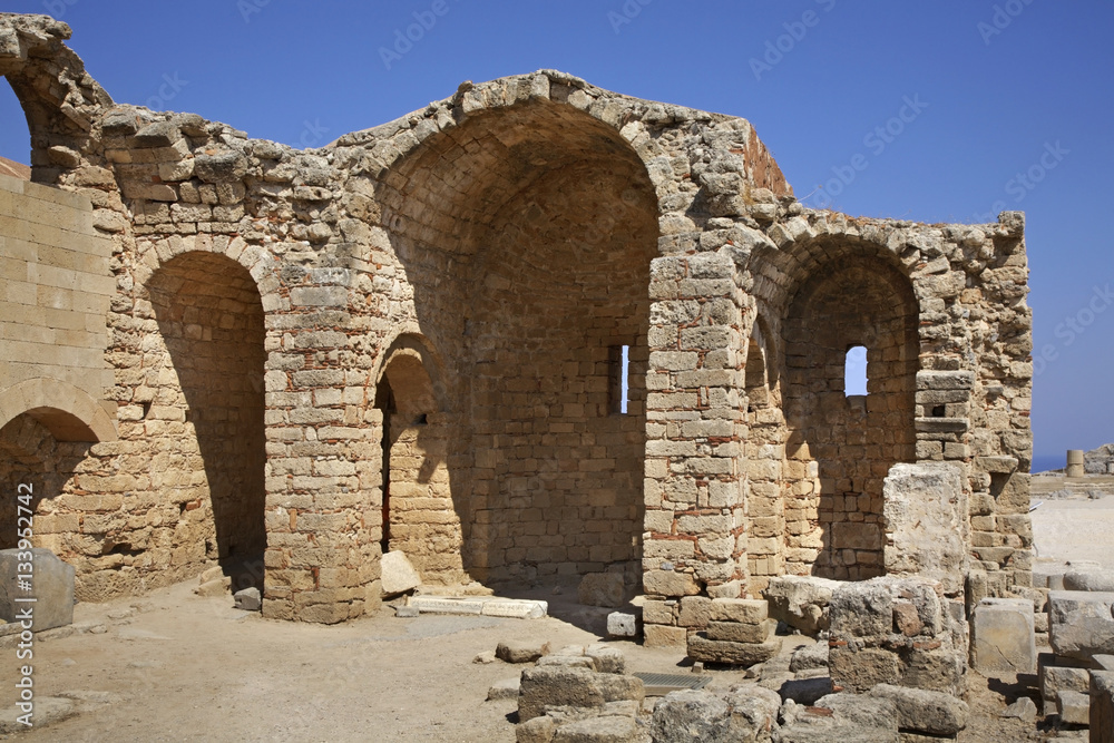 Acropolis in Lindos. Church of St. John. Rhodes island. Greece