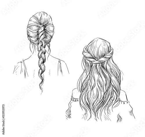 Braids. Hairstyle. Vector drawing