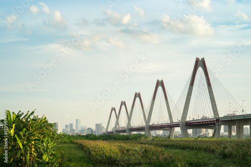 Nhat Tan bridge viewing from wild land on Red River riverbed © Hanoi Photography