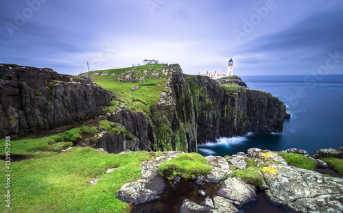 Fotografie, Tablou Coast in Scotland. Lighthaouse at Neist Point - Isle of Skye